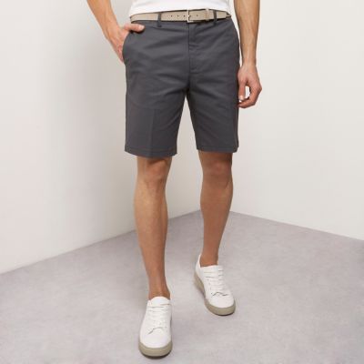 Dark grey belt detail slim fit shorts